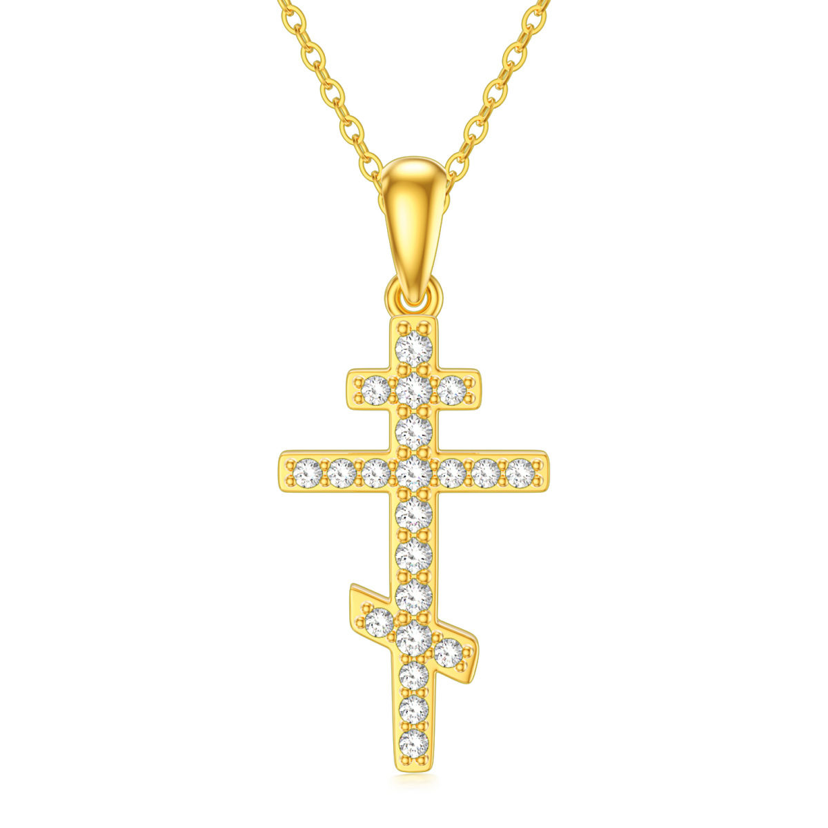 10K Gold Cubic Zirconia Cross Necklace for Women Men-1