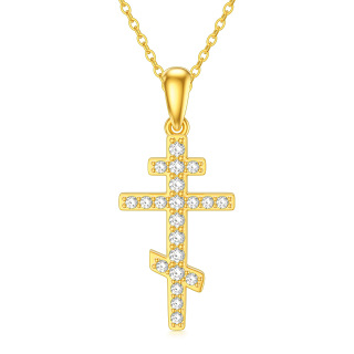 10K Gold Cubic Zirconia Cross Necklace for Women Men-3