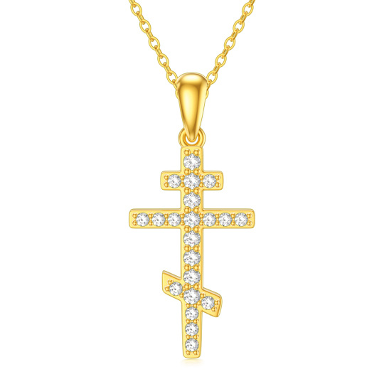 10K Gold Cubic Zirconia Cross Necklace for Women Men