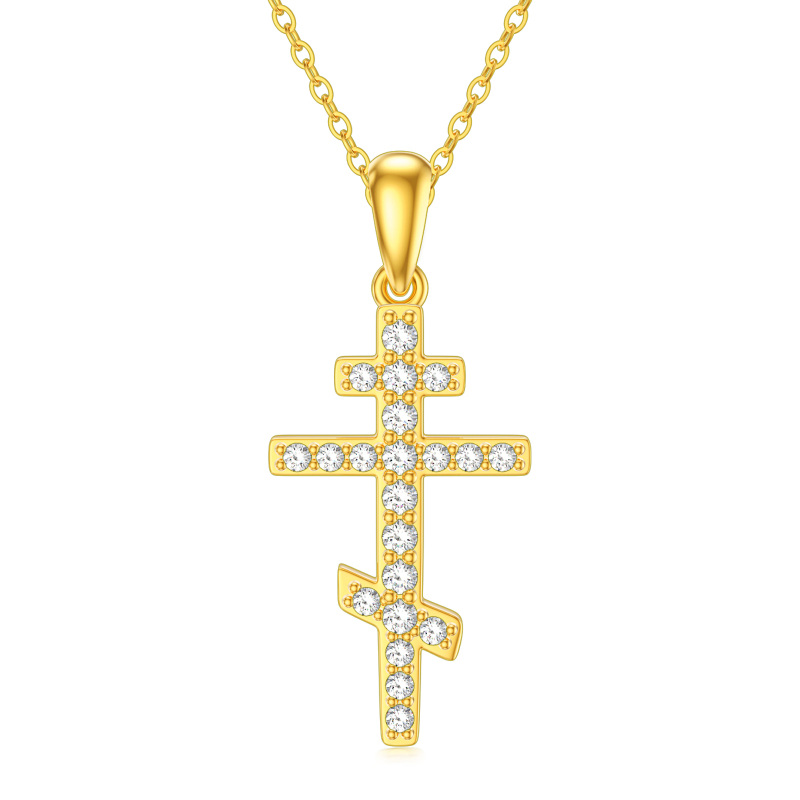 Collar con cruz de circonita cúbica en oro de 14 quilates para mujeres y hombres-8