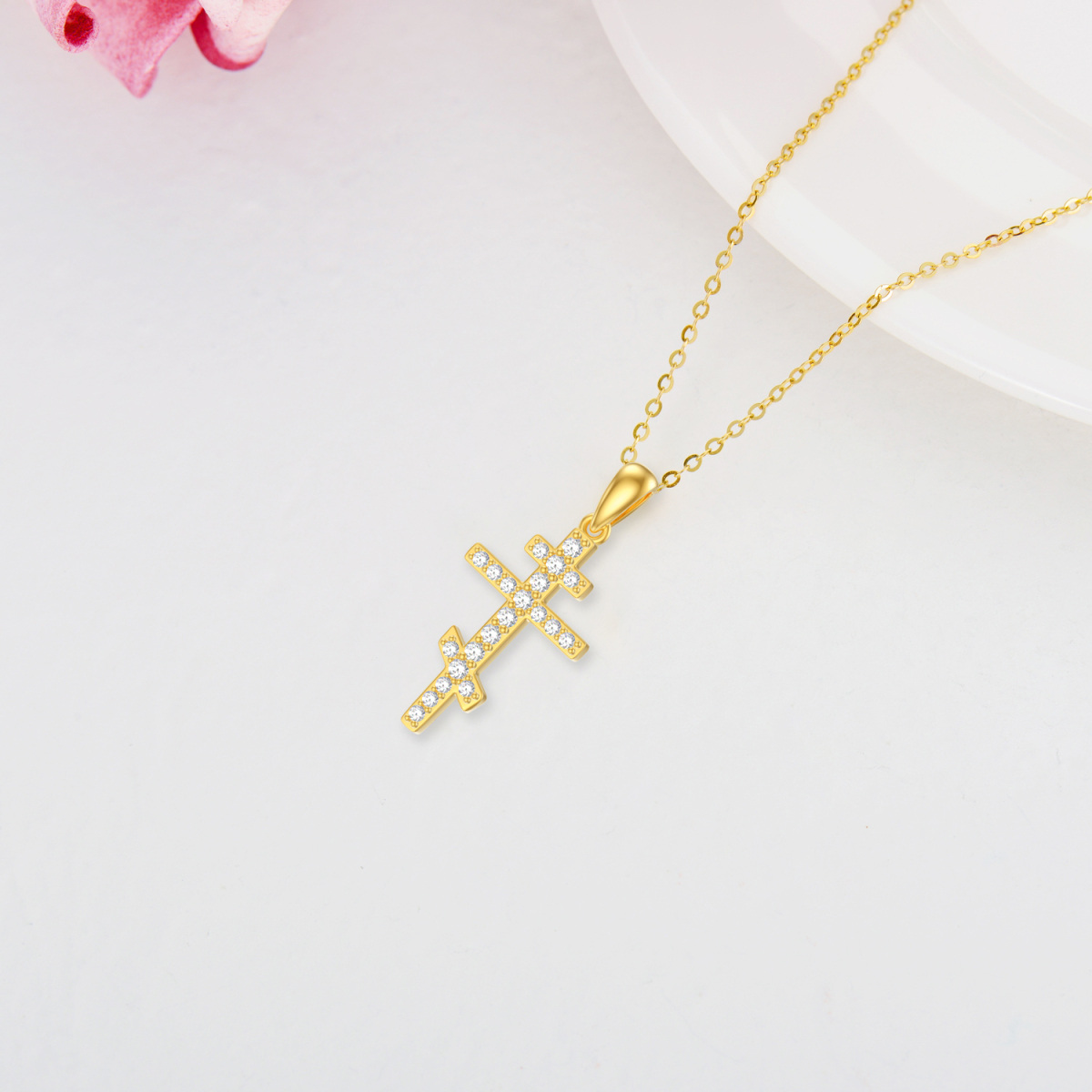 10K Gold Cubic Zirconia Cross Necklace for Women Men-4