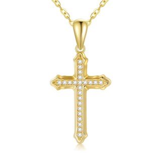 10K Gold Cubic Zirconia Cross Necklace for Women-1