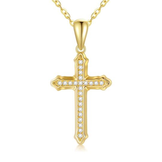 10K Gold Cubic Zirconia Cross Necklace for Women