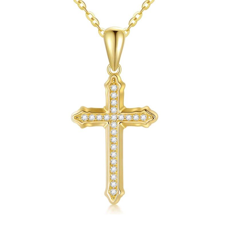 Collar de cruz de circonita cúbica en oro de 14 quilates para mujer-3
