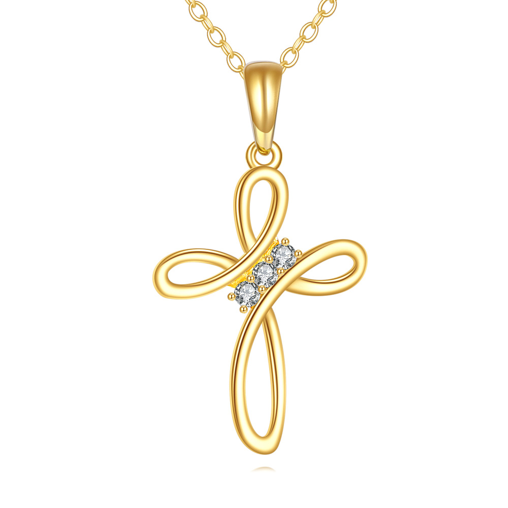 Collana con croce in zirconia cubica in oro 10K per donna-1