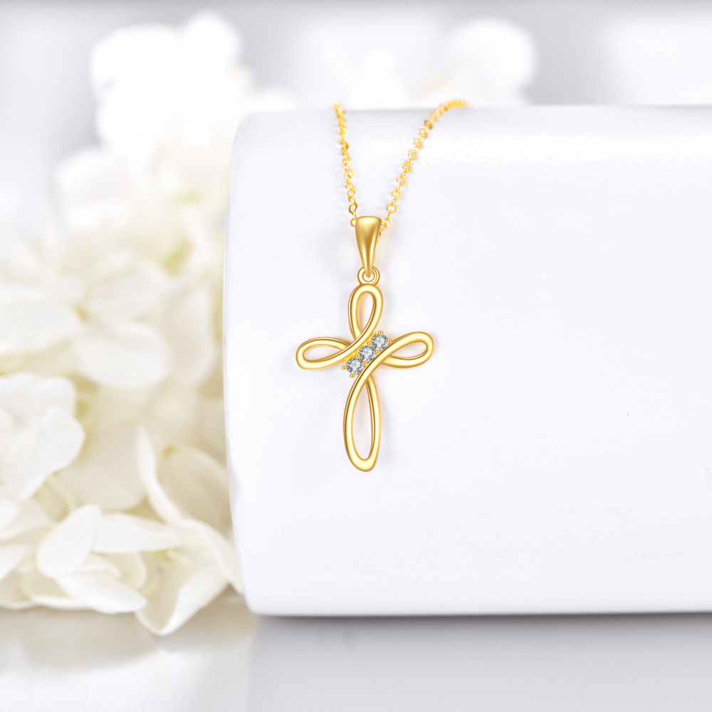 Collana con croce in zirconia cubica in oro 10K per donna-4
