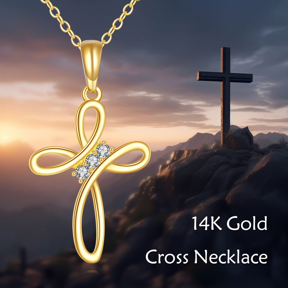 Collana con croce in zirconia cubica in oro 10K per donna-6