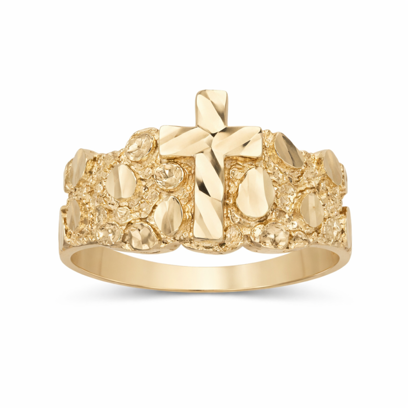 10K Gold Cross Nugget Ring for Men-1