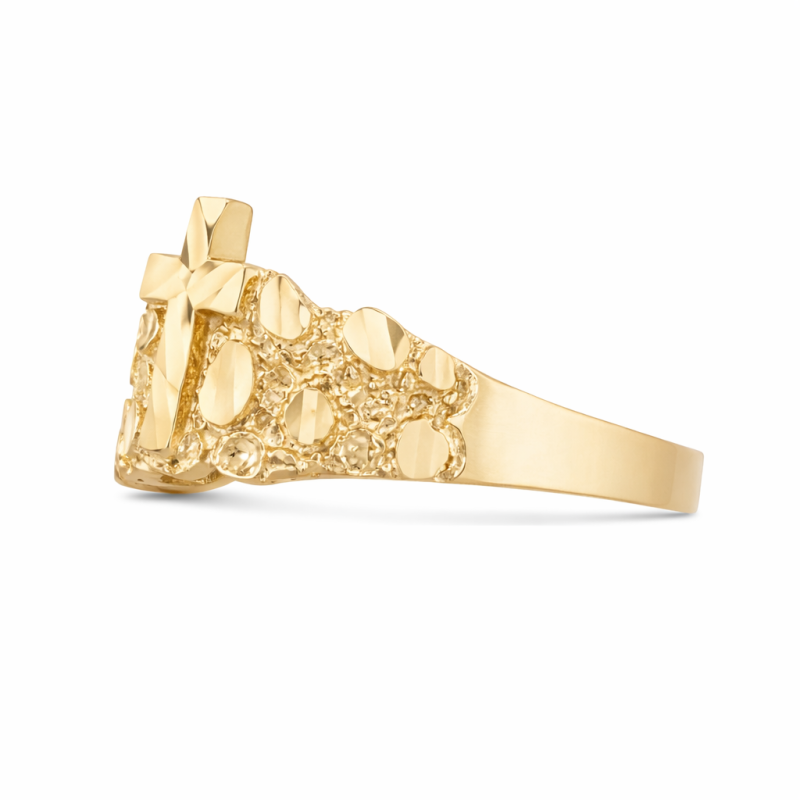 10K Gold Cross Nugget Ring for Men-3