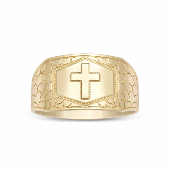 Anello a nocciolina con croce in oro 10K per uomini