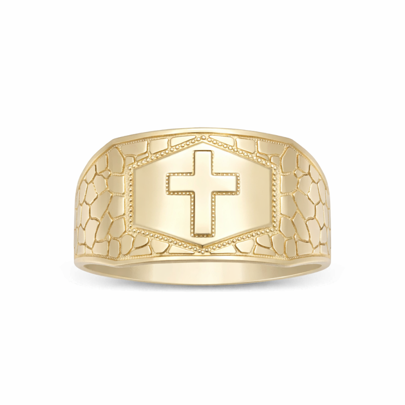 10K Gold Cross Nugget Ring for Men-4