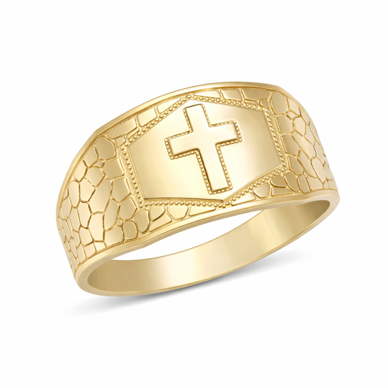 Anillo de pepita de cruz de oro de 14 quilates para hombres-3