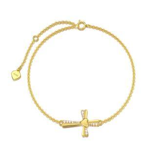 10K Gold Cubic Zirconia Cross Charm Bracelet-56