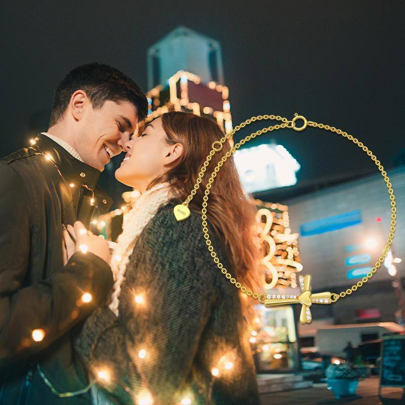 Armband aus 10-karätigem Gold mit Zirkonia-Kreuzanhänger-6