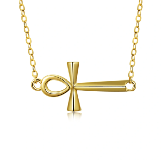 14K Gold Cross Pendant Necklace Ankh Cross Sideway Necklace-1