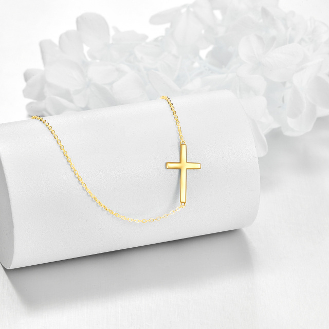 14K Gold Cross Pendant Necklace Choker Necklace-4