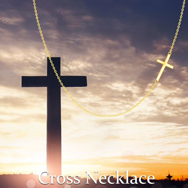 14K Gold Cross Pendant Necklace Choker Necklace-5