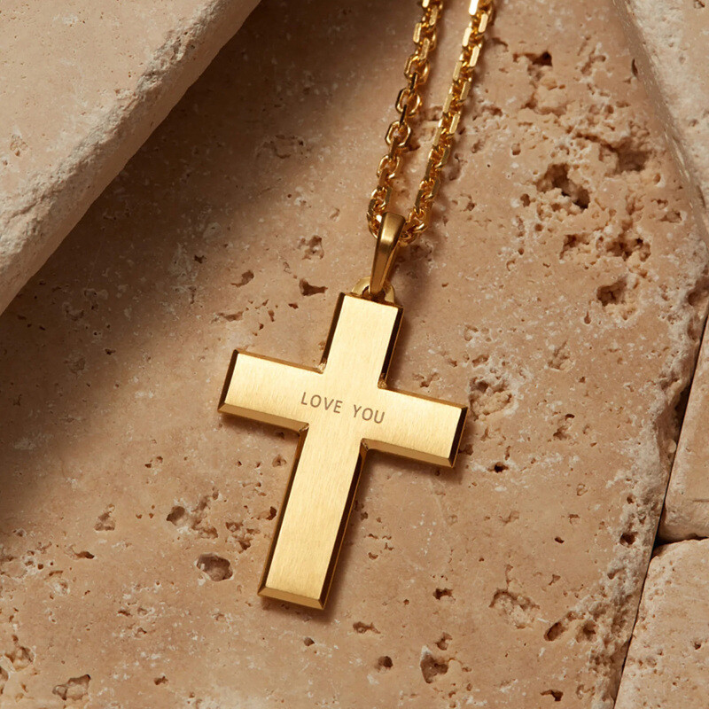 Collar con colgante de cruz de oro de 14 quilates para hombre-3