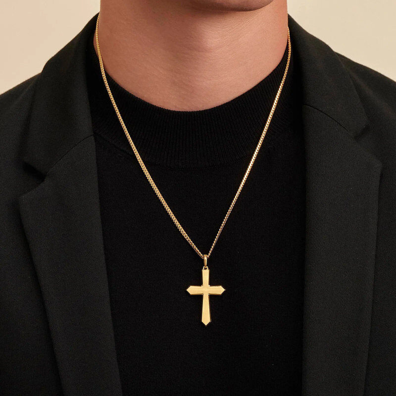 18K Gold Cross Pendant Necklace for Men-2