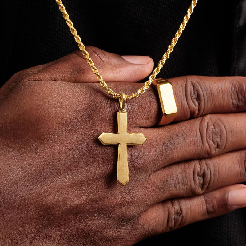 18K Gold Cross Pendant Necklace for Men-3