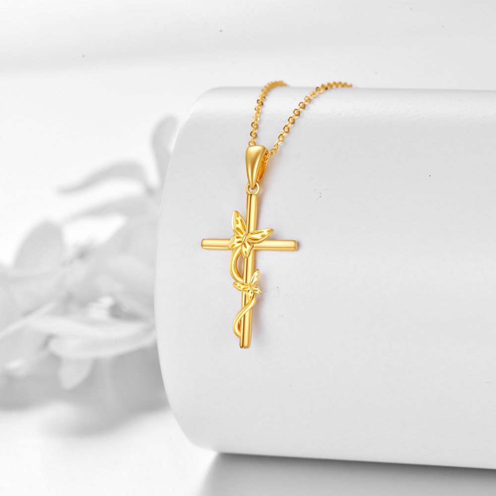 10K Gold Butterfly & Cross Pendant Necklace-2