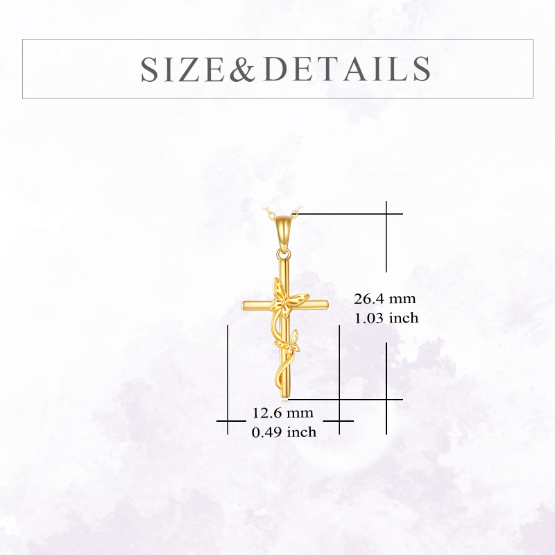 Colar com pendente de borboleta e cruz em ouro branco 10K-4