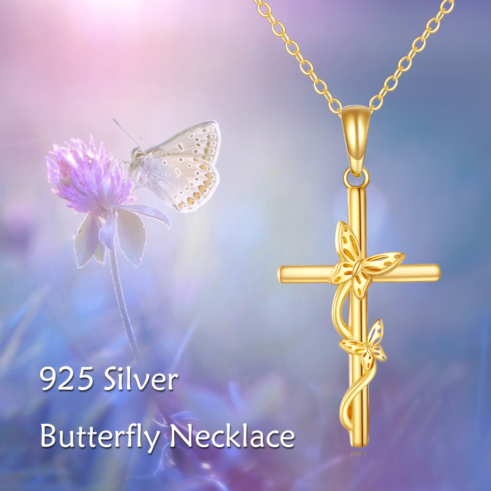 10K Gold Butterfly & Cross Pendant Necklace-5