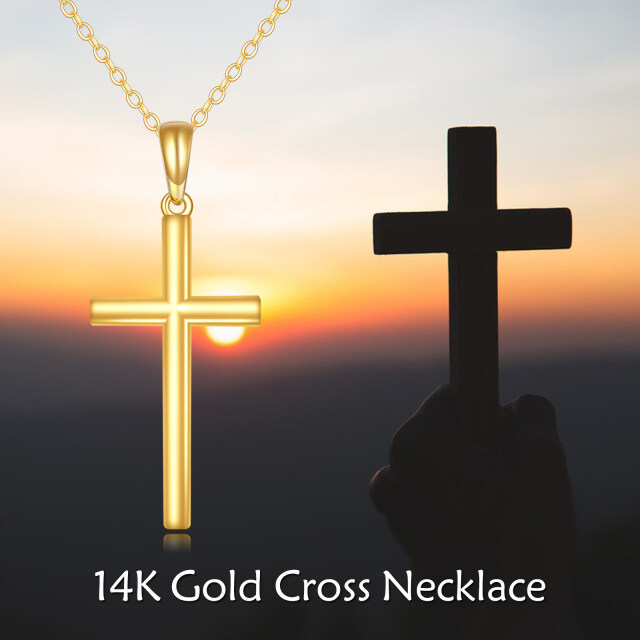 Colar com pingente de cruz de ouro 14K-6