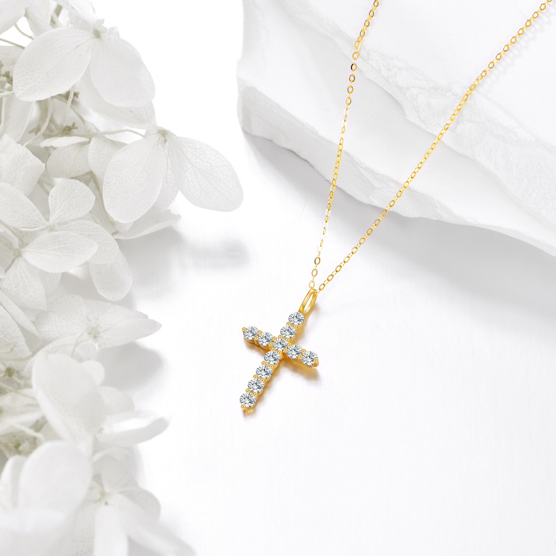 قلادة صليب من الذهب الأبيض عيار 10 قيراط مرصعة بالزركونيا المكعبة-3