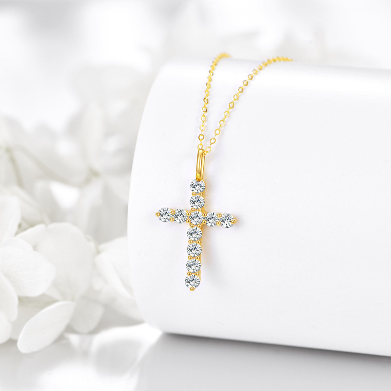 قلادة صليب من الذهب الأبيض عيار 10 قيراط مرصعة بالزركونيا المكعبة-4