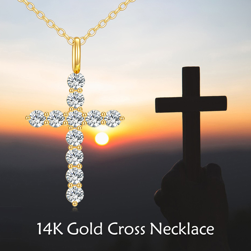 قلادة صليب من الذهب الأبيض عيار 10 قيراط مرصعة بالزركونيا المكعبة-6