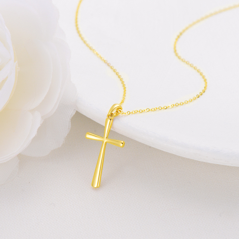 Collar con colgante de cruz de oro de 18 quilates-4