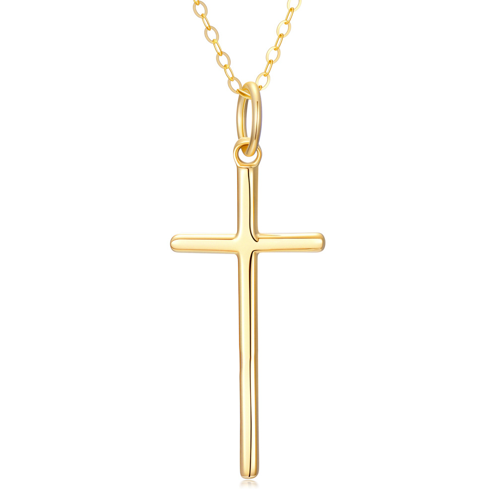 10K Gold Cross Pendant Necklace-1