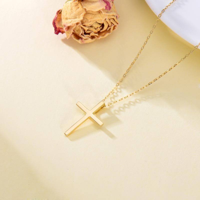 14K Gold Cross Pendant Necklace-4