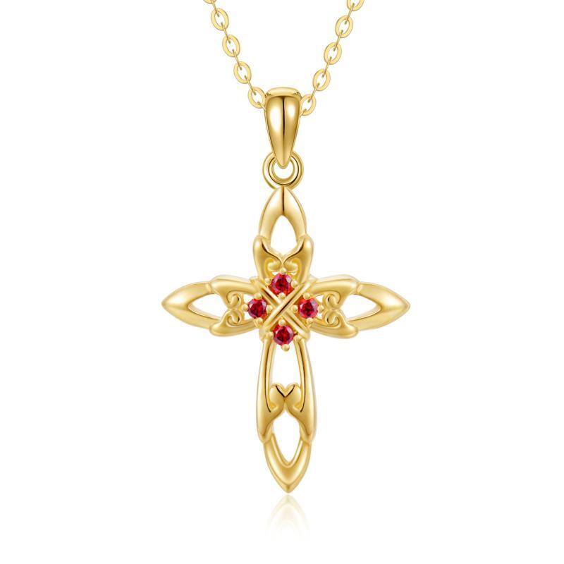 14K Gold Cubic Zirconia Cross Pendant Necklace-1