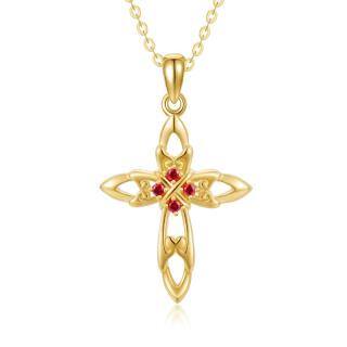 10K Gold Cubic Zirconia Cross Pendant Necklace-55