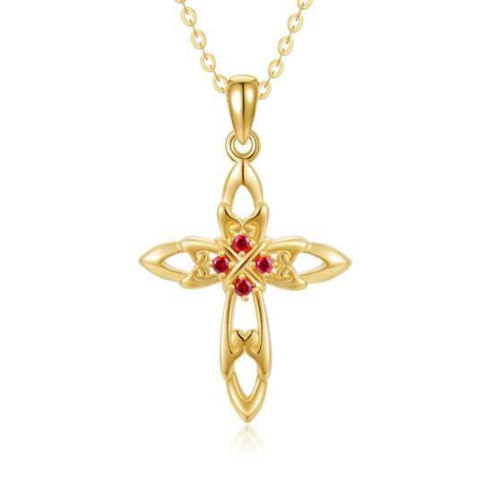 14K Gold Cubic Zirconia Cross Pendant Necklace