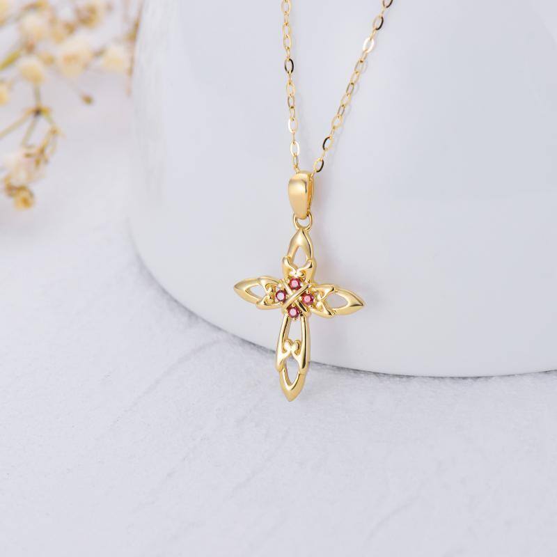 14K Gold Cubic Zirconia Cross Pendant Necklace-3