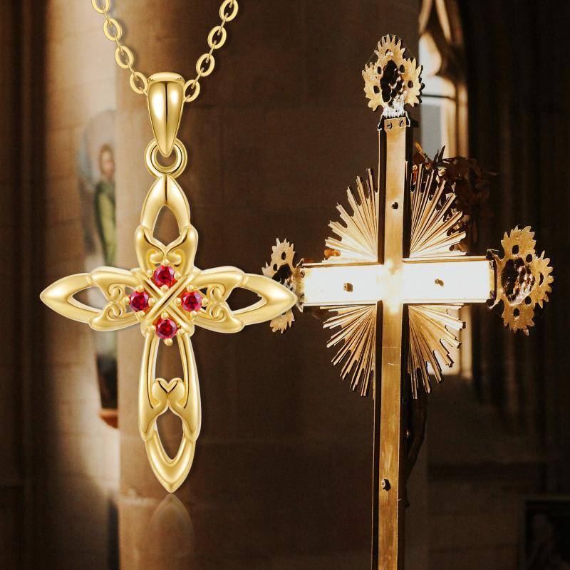 10K White Gold Cubic Zirconia Cross Pendant Necklace-6