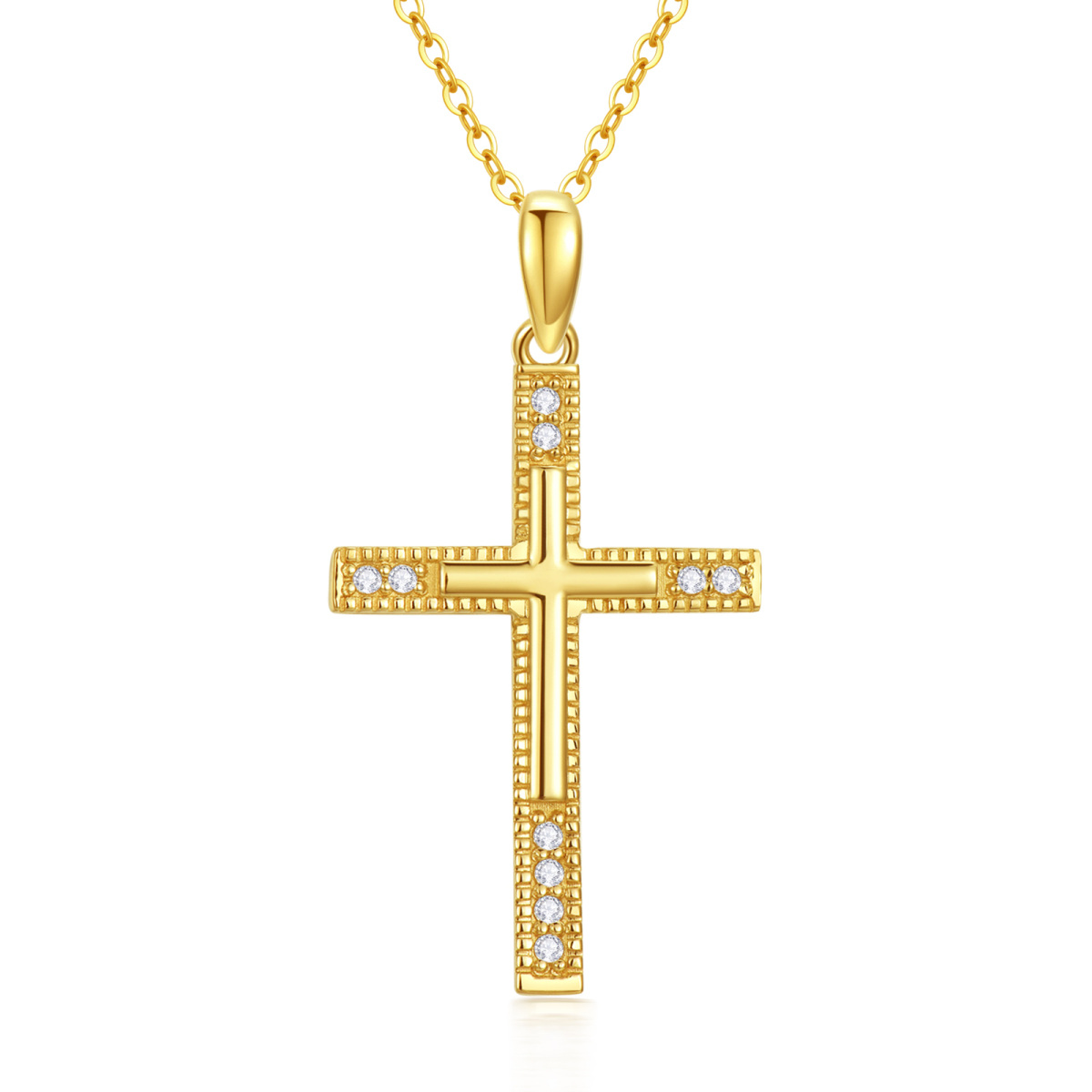 14K Gold Cubic Zirconia Cross Pendant Necklace-1