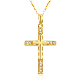 10K Gold Cubic Zirconia Cross Pendant Necklace-31