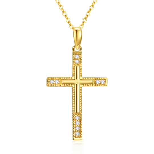 10K Gold Cubic Zirconia Cross Pendant Necklace