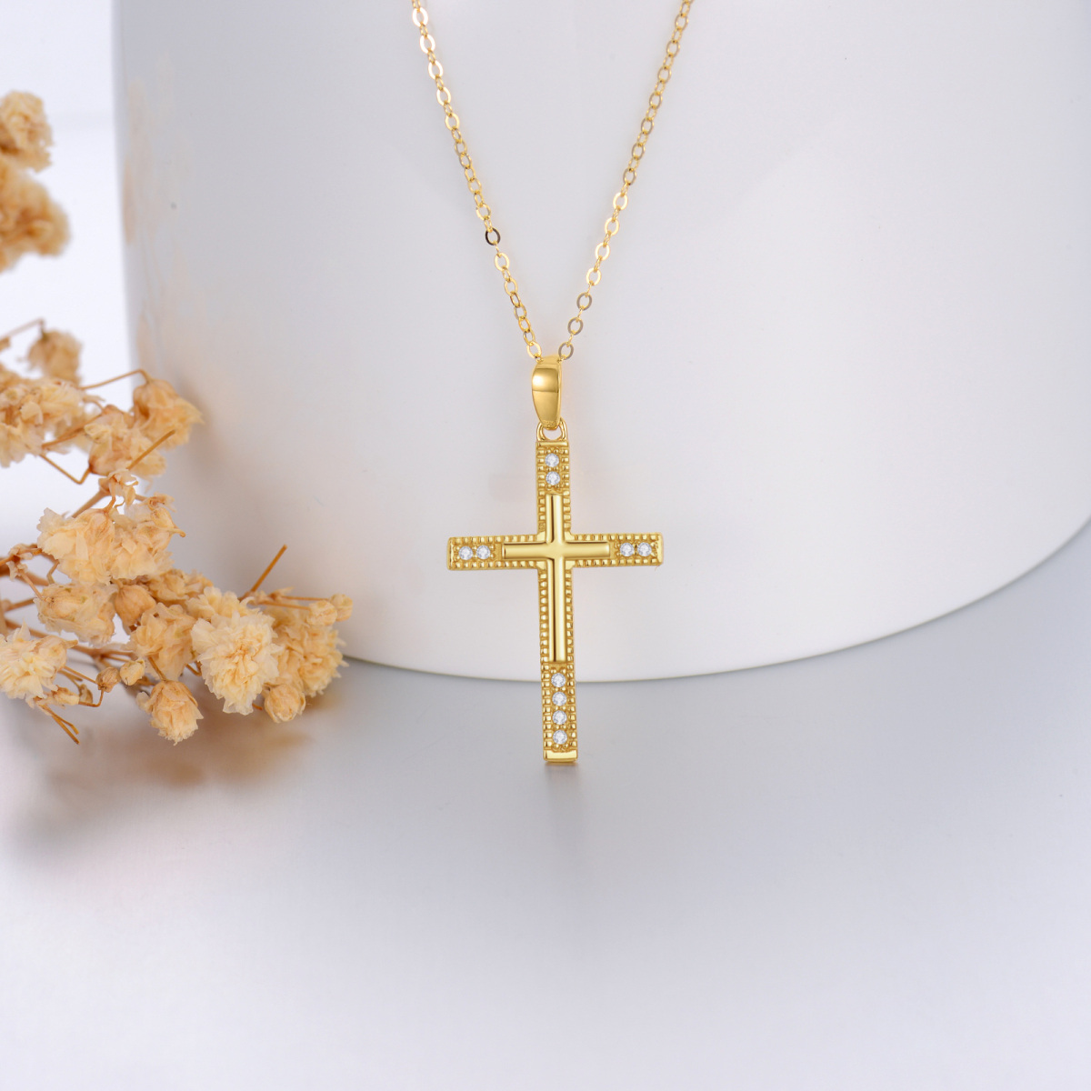 14K Gold Cubic Zirconia Cross Pendant Necklace-3