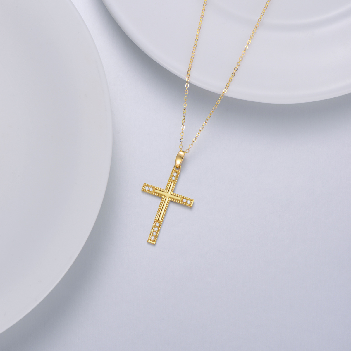 14K Gold Cubic Zirconia Cross Pendant Necklace-4