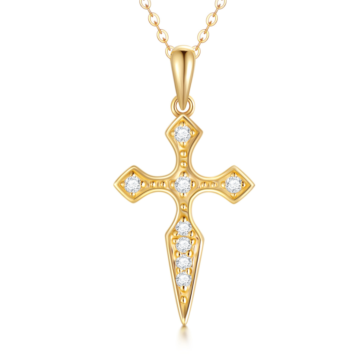 Collier croix en or 14K à zircon cubique-1