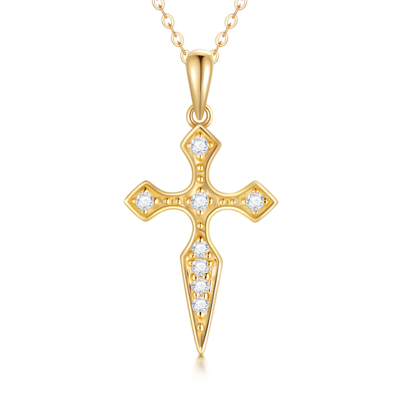 10K Gold Cubic Zirconia Cross Pendant Necklace-19