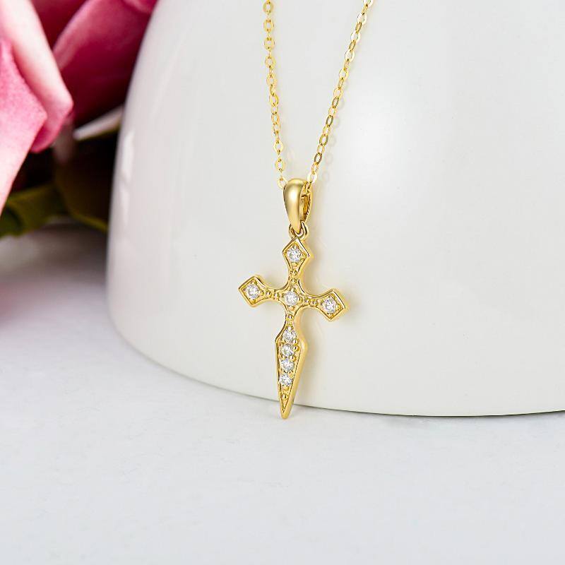 14K Gold Cubic Zirconia Cross Pendant Necklace-3