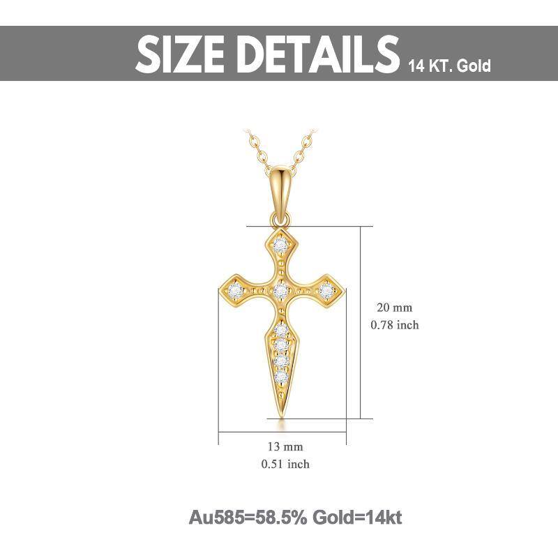 14K Gold Cubic Zirconia Cross Pendant Necklace-4