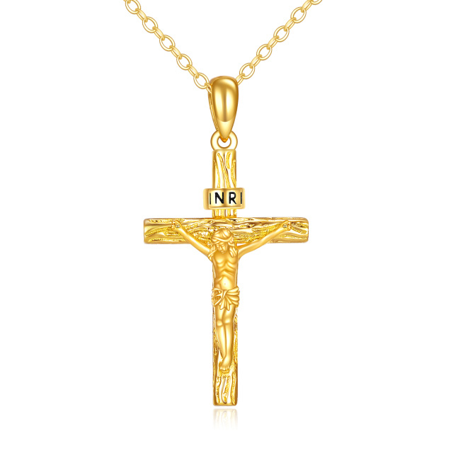 Colar com pingente de cruz em ouro 14K-1