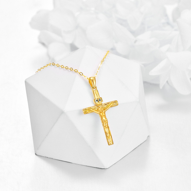 Colar com pingente de cruz em ouro 14K-4